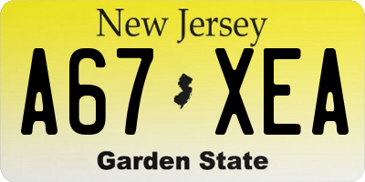 NJ license plate A67XEA