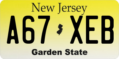 NJ license plate A67XEB