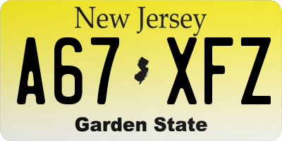 NJ license plate A67XFZ