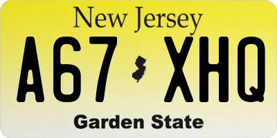 NJ license plate A67XHQ