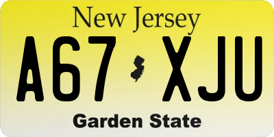 NJ license plate A67XJU