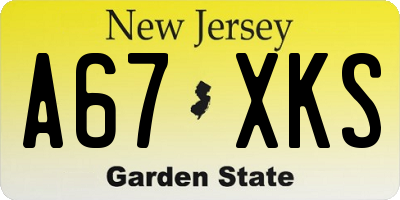NJ license plate A67XKS