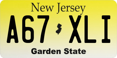 NJ license plate A67XLI