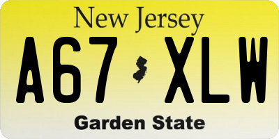 NJ license plate A67XLW