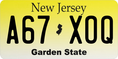 NJ license plate A67XOQ