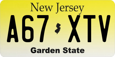 NJ license plate A67XTV