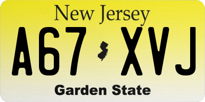 NJ license plate A67XVJ