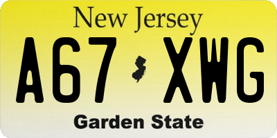 NJ license plate A67XWG