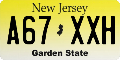 NJ license plate A67XXH