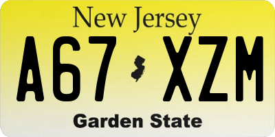 NJ license plate A67XZM