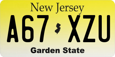 NJ license plate A67XZU