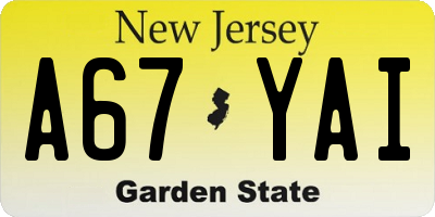 NJ license plate A67YAI
