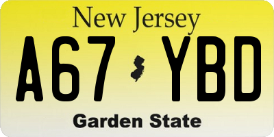 NJ license plate A67YBD