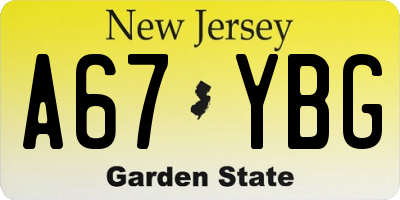 NJ license plate A67YBG