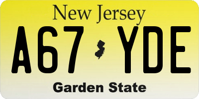 NJ license plate A67YDE