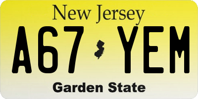 NJ license plate A67YEM