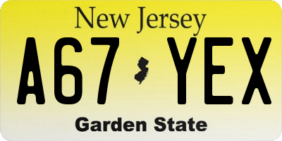 NJ license plate A67YEX