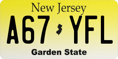 NJ license plate A67YFL