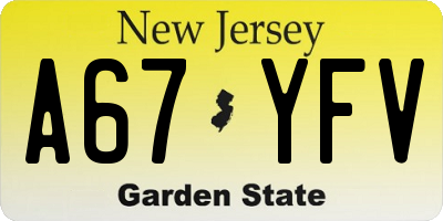 NJ license plate A67YFV