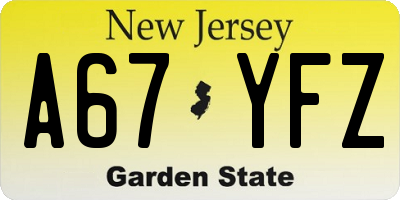NJ license plate A67YFZ
