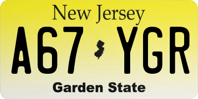 NJ license plate A67YGR
