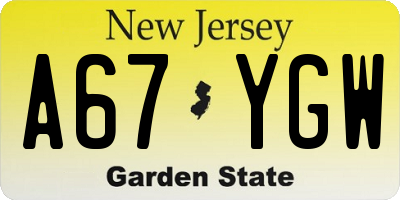 NJ license plate A67YGW