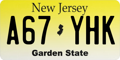 NJ license plate A67YHK
