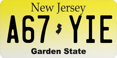 NJ license plate A67YIE