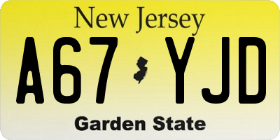 NJ license plate A67YJD