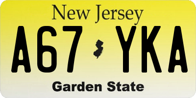 NJ license plate A67YKA