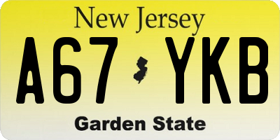 NJ license plate A67YKB