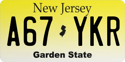 NJ license plate A67YKR