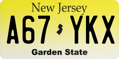 NJ license plate A67YKX