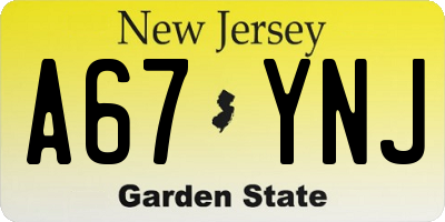 NJ license plate A67YNJ