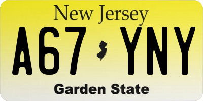 NJ license plate A67YNY