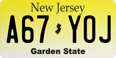NJ license plate A67YOJ