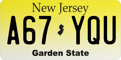 NJ license plate A67YQU