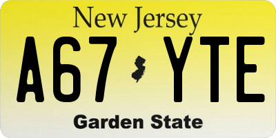 NJ license plate A67YTE