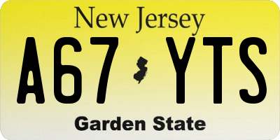 NJ license plate A67YTS