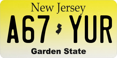 NJ license plate A67YUR