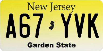 NJ license plate A67YVK