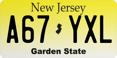 NJ license plate A67YXL