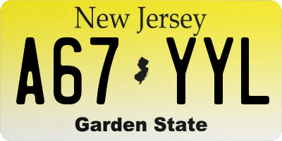 NJ license plate A67YYL
