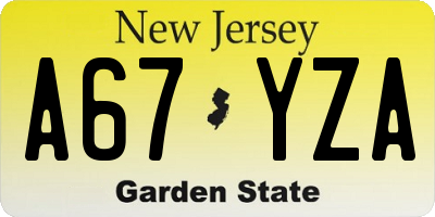 NJ license plate A67YZA