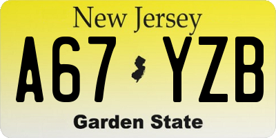 NJ license plate A67YZB