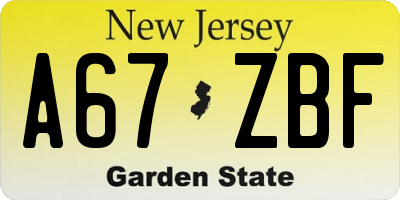 NJ license plate A67ZBF