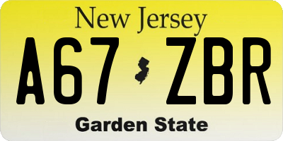 NJ license plate A67ZBR
