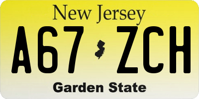 NJ license plate A67ZCH