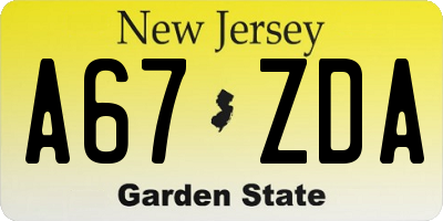 NJ license plate A67ZDA
