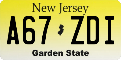NJ license plate A67ZDI